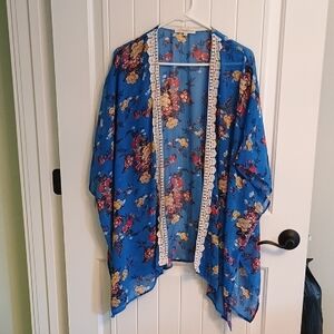 PRICE DROP!!!! Womans XL Rewind Vibrant Sheer Blue and Yellow Flowers Ki…